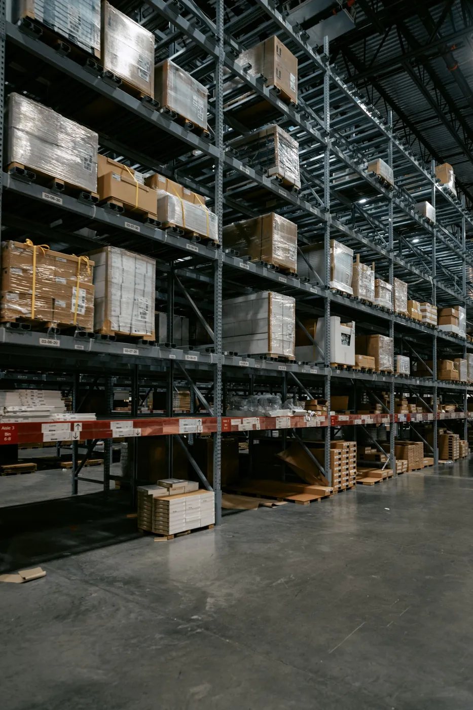 Goods stored on warehouse racks